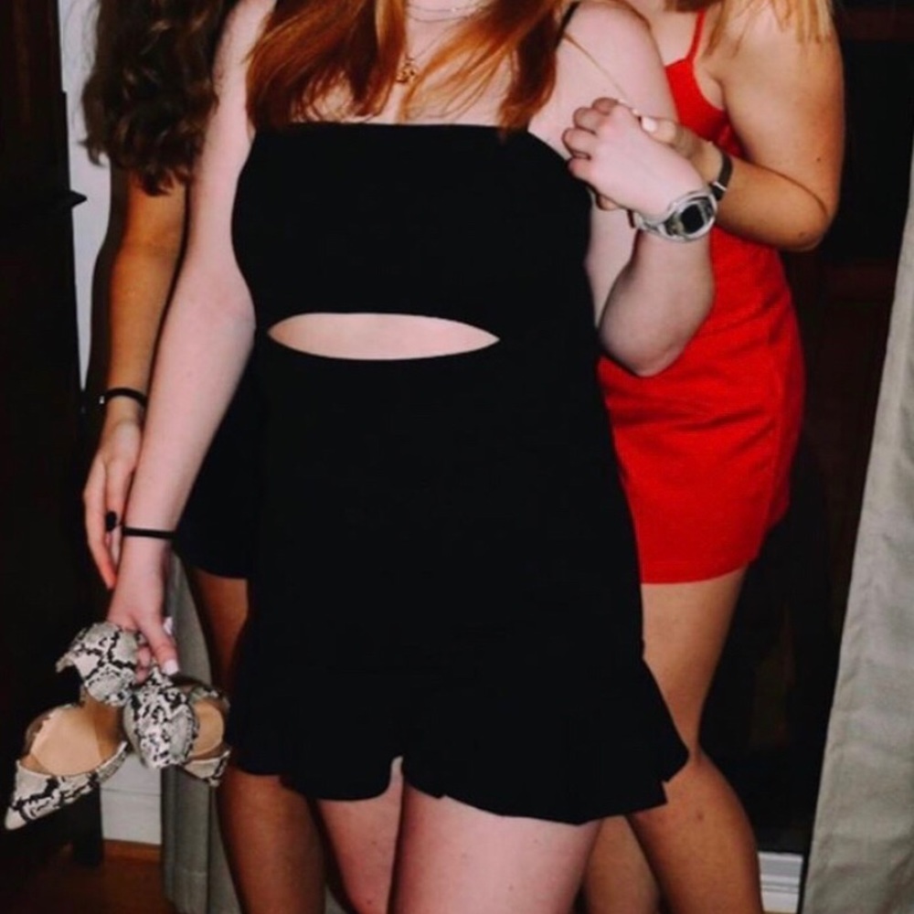 Lucky In the Sky Black Mini Dress with Cutout
